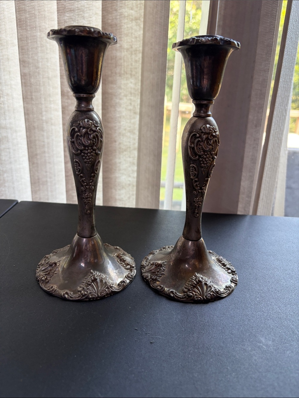 Vintage 20th Century Godinger Baroque Silver Plate Taper Candle Sticks Holders